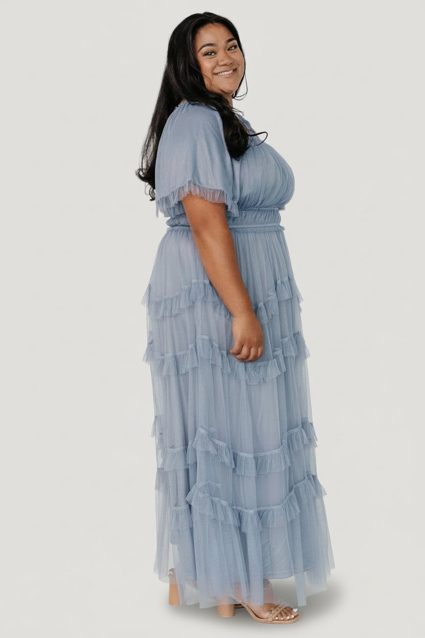 Magdalena Tulle Maxi Dress | Dusty Blue - Image 6