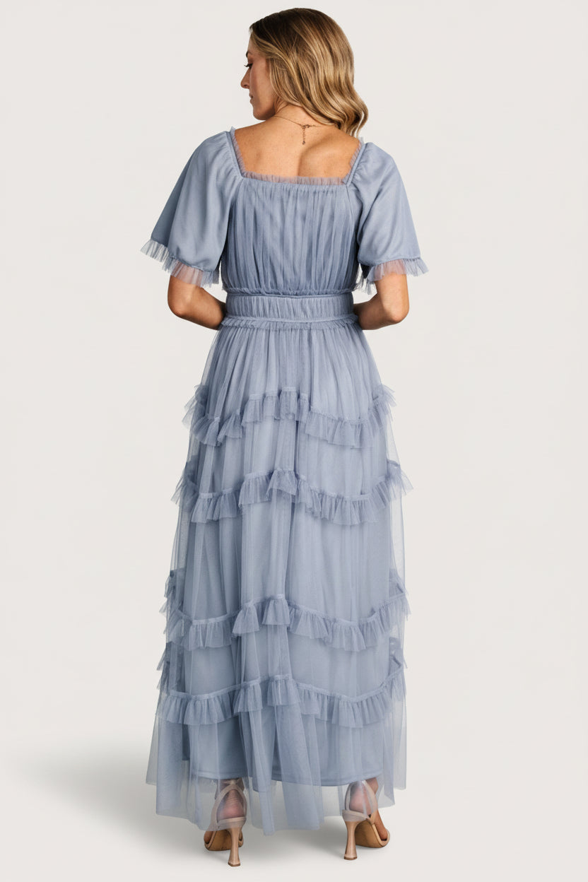 Magdalena Tulle Maxi Dress | Dusty Blue - Image 5