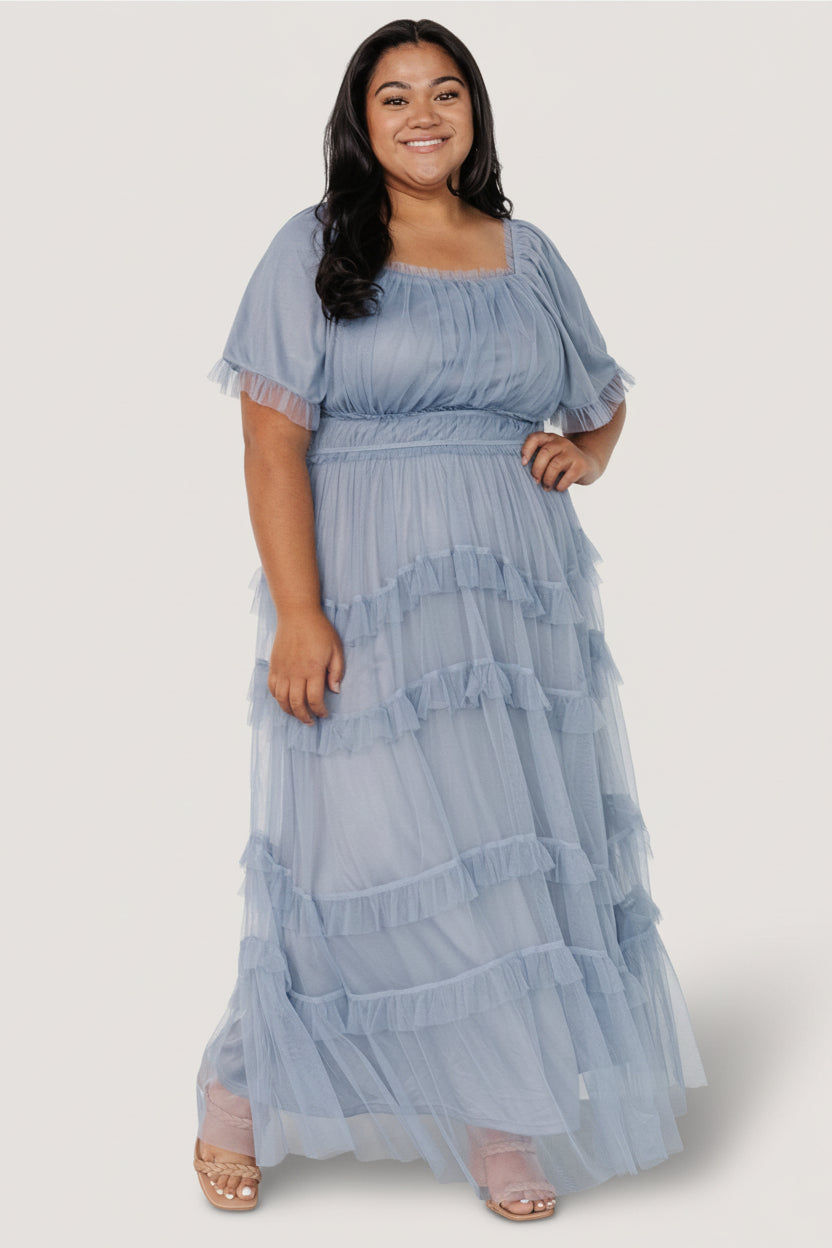 Magdalena Tulle Maxi Dress | Dusty Blue - Image 2