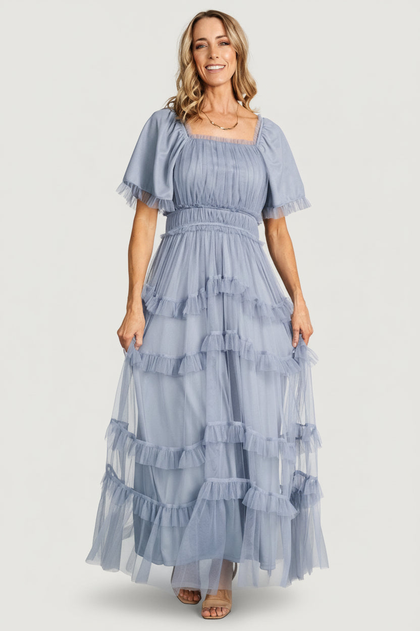 Magdalena Tulle Maxi Dress | Dusty Blue - Image 7