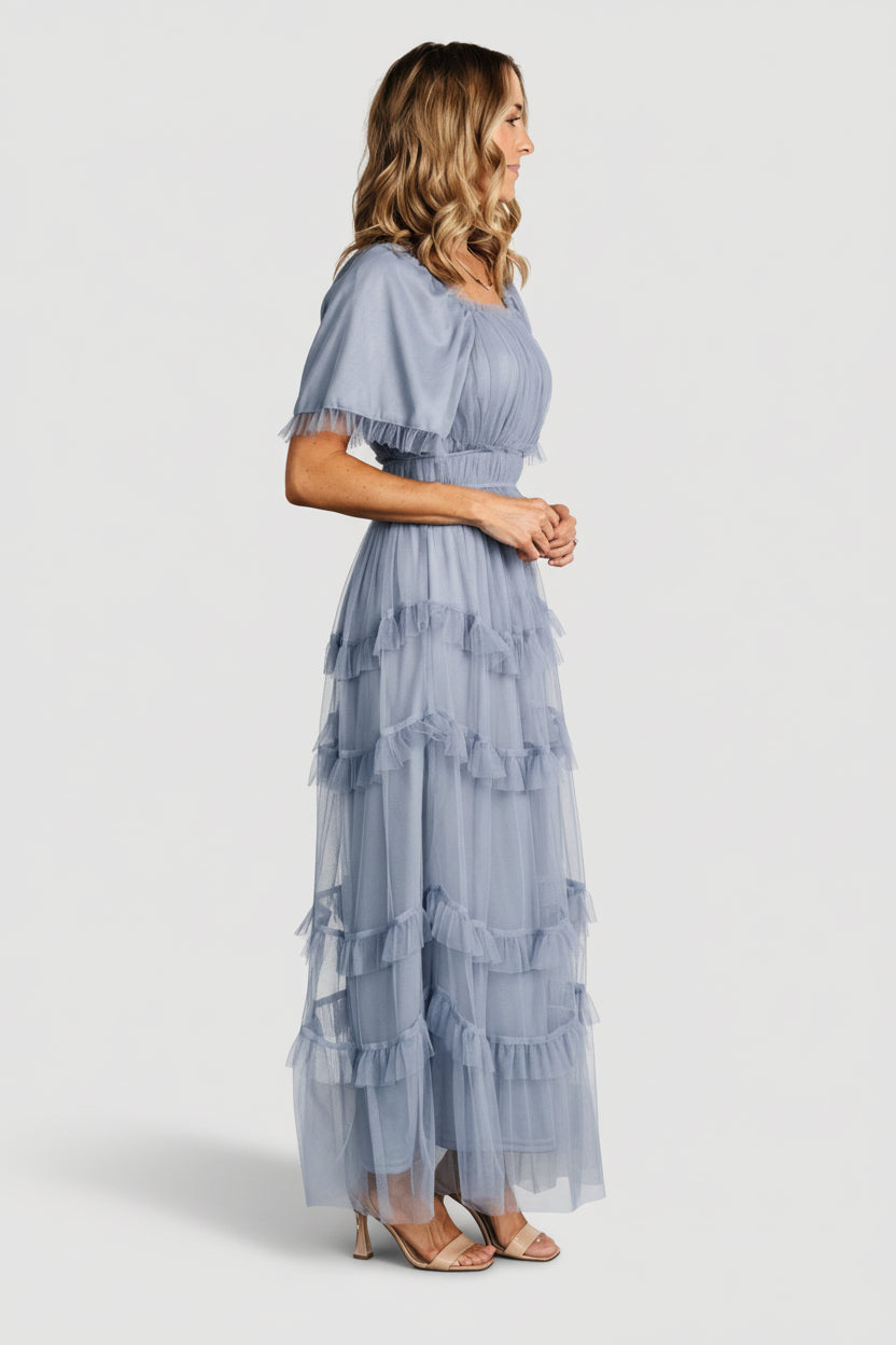 Magdalena Tulle Maxi Dress | Dusty Blue - Image 4