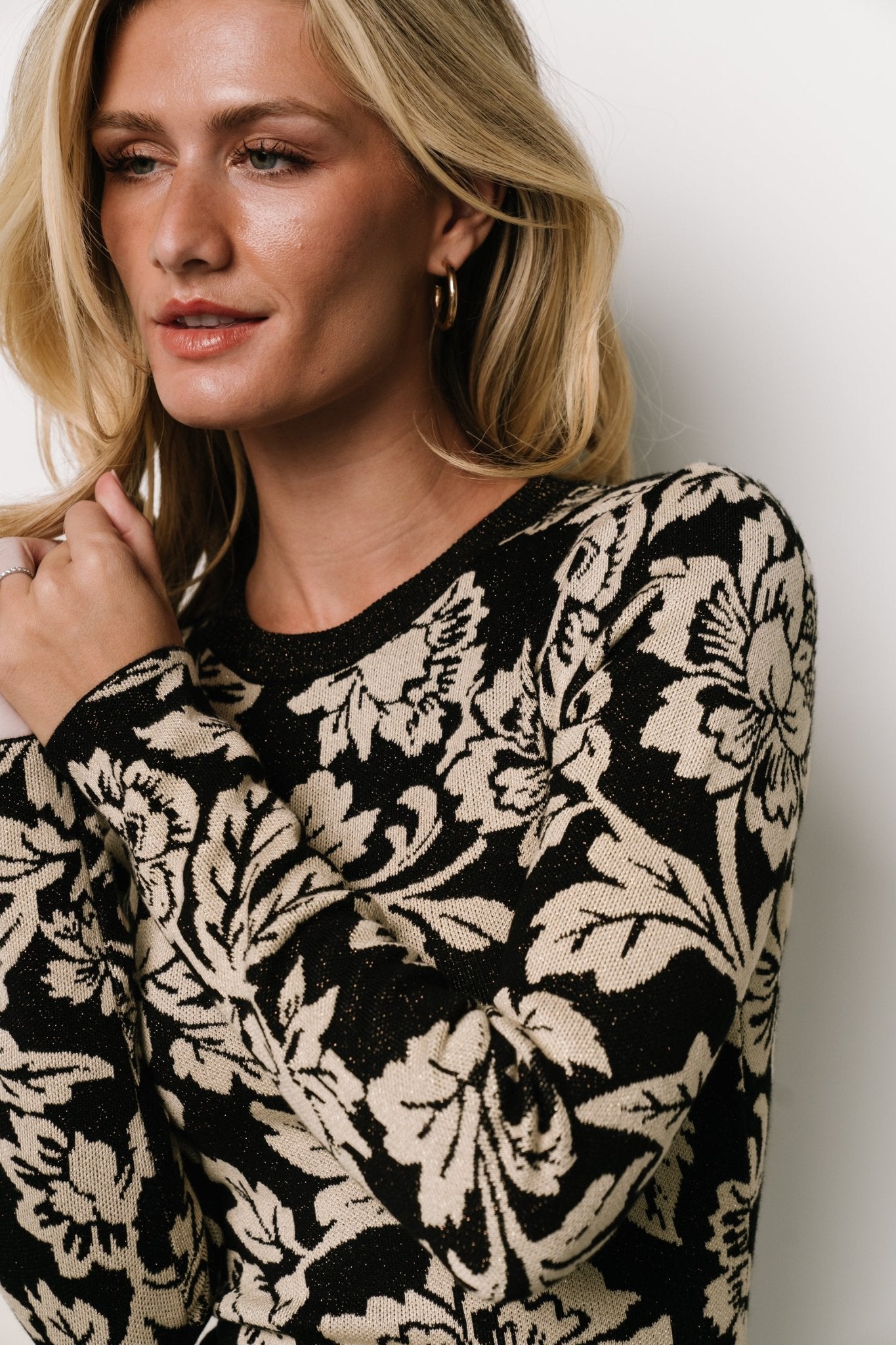 Marci Sweater Dress | Black + Ivory Floral - Image 2