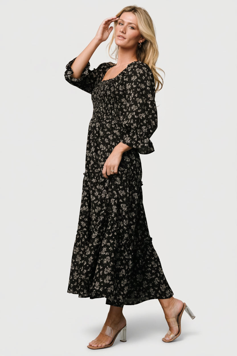 Margareta Tiered Dress | Black Floral - Image 6