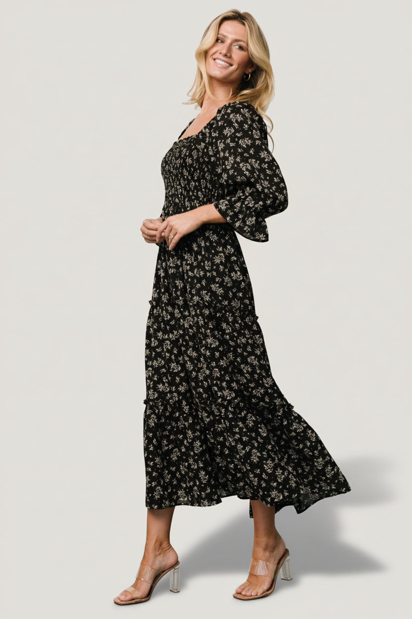 Margareta Tiered Dress | Black Floral - Image 3