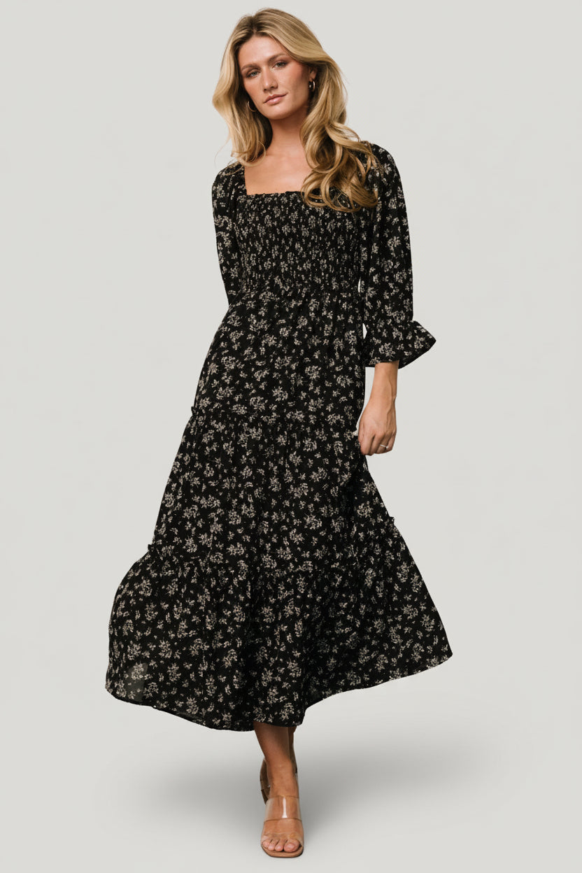 Margareta Tiered Dress | Black Floral - Image 5