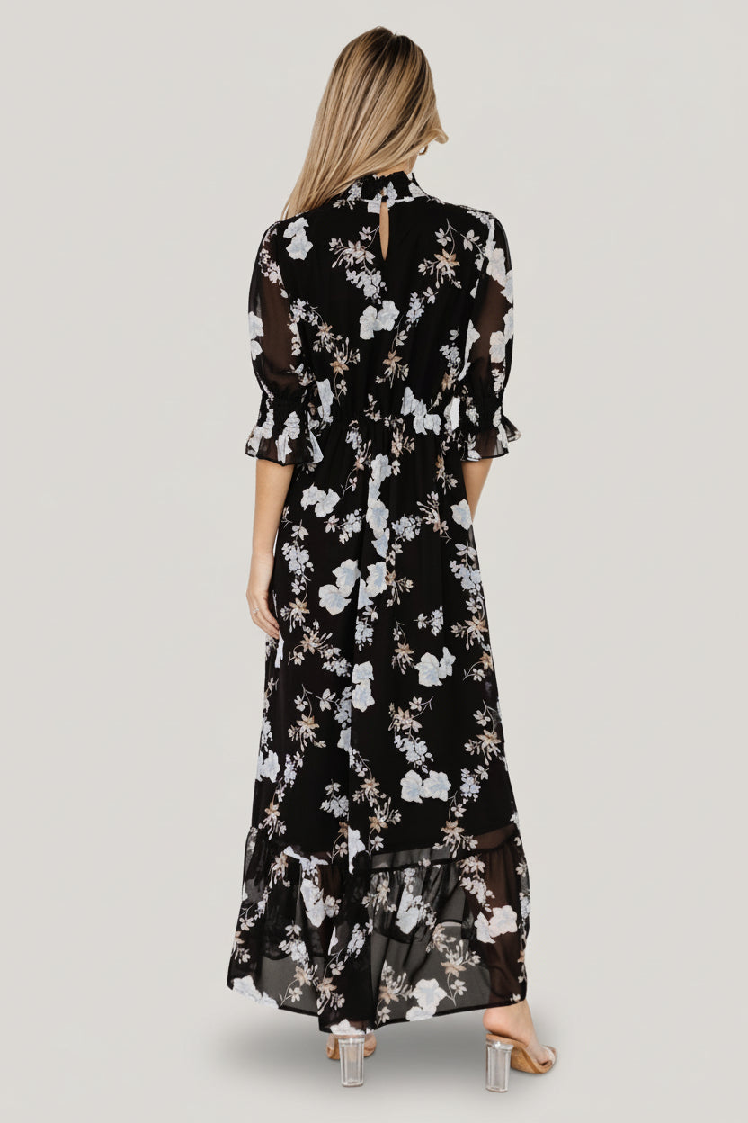 Marie Mock Neck Maxi Dress | Black Floral - Image 6