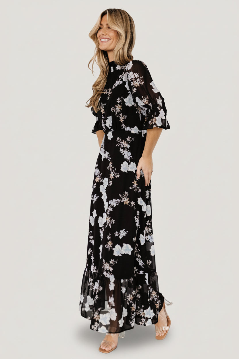 Marie Mock Neck Maxi Dress | Black Floral - Image 3