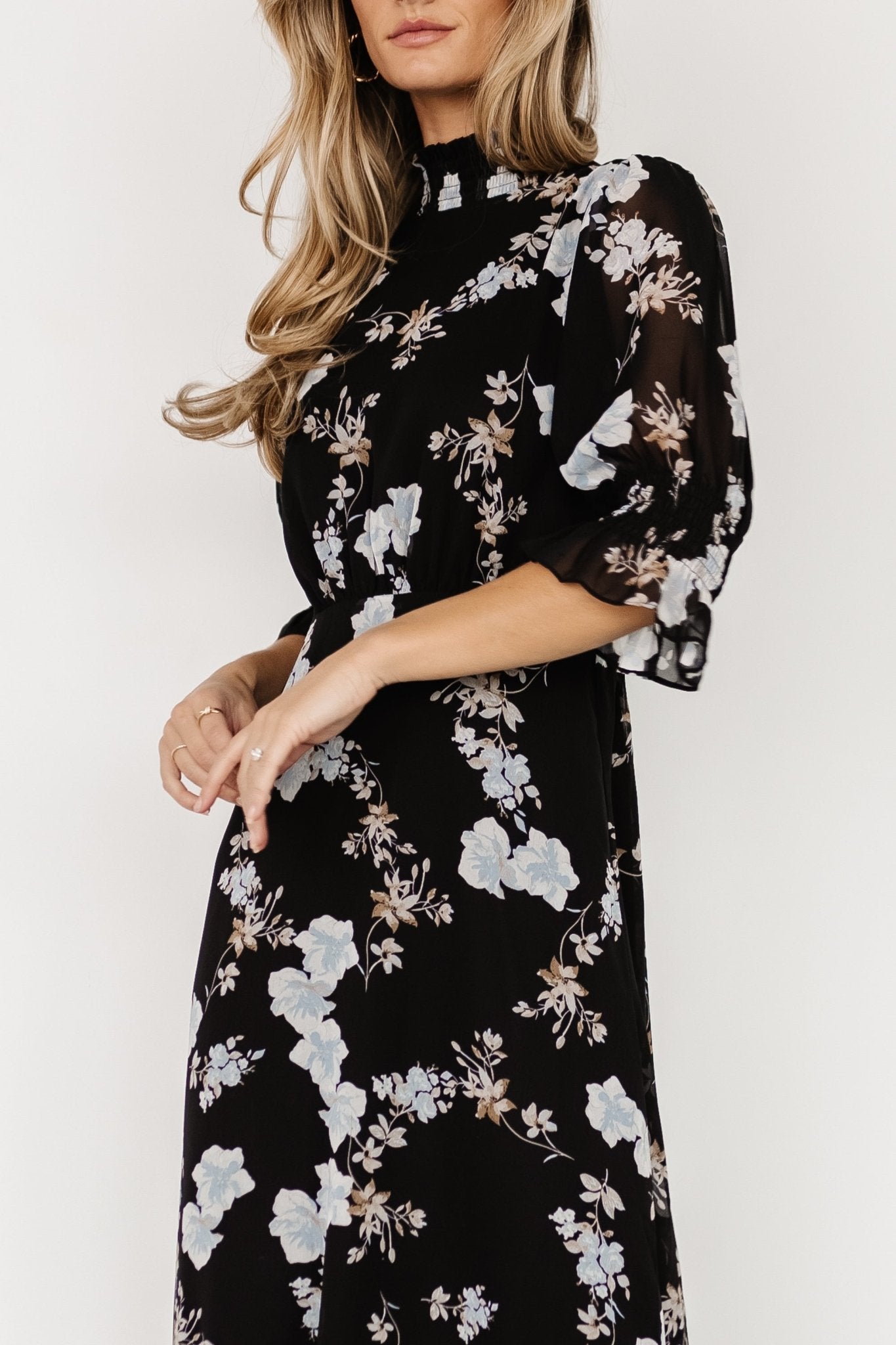 Marie Mock Neck Maxi Dress | Black Floral - Image 2
