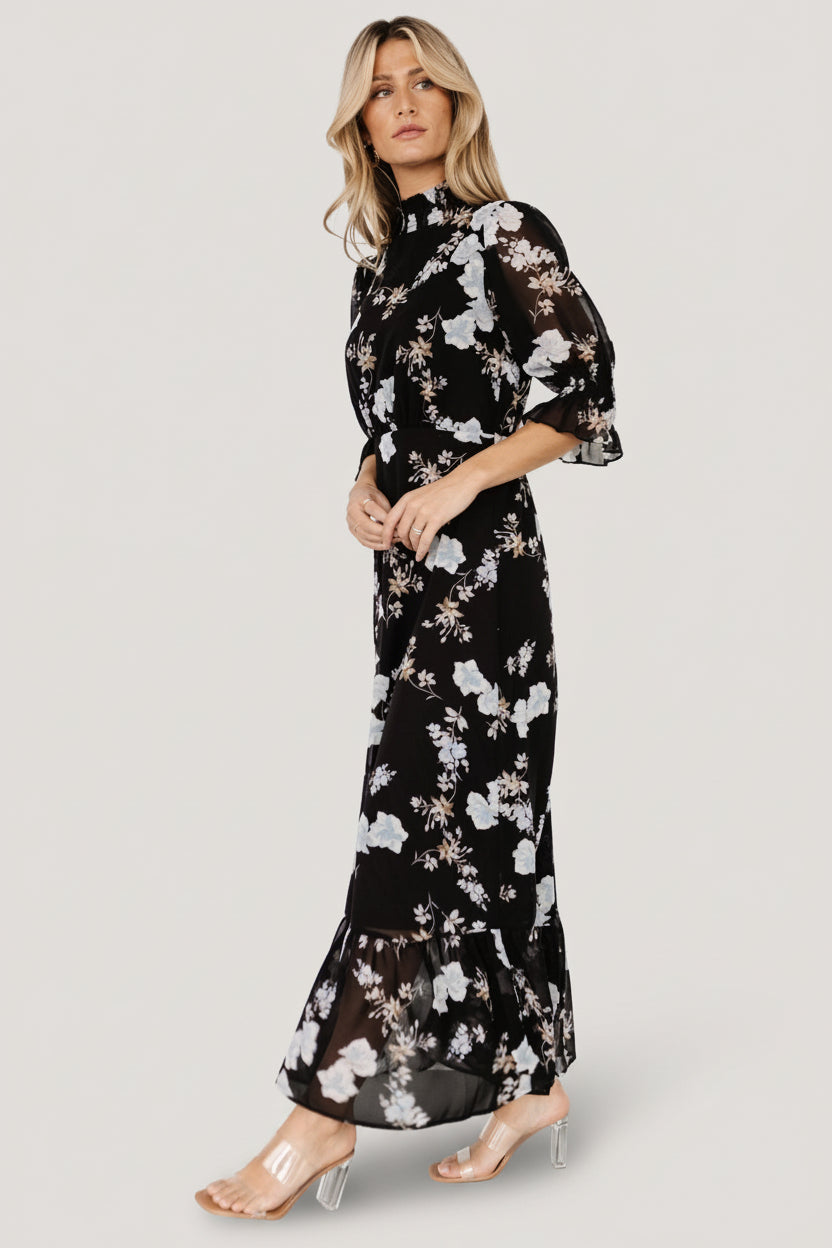 Marie Mock Neck Maxi Dress | Black Floral - Image 5