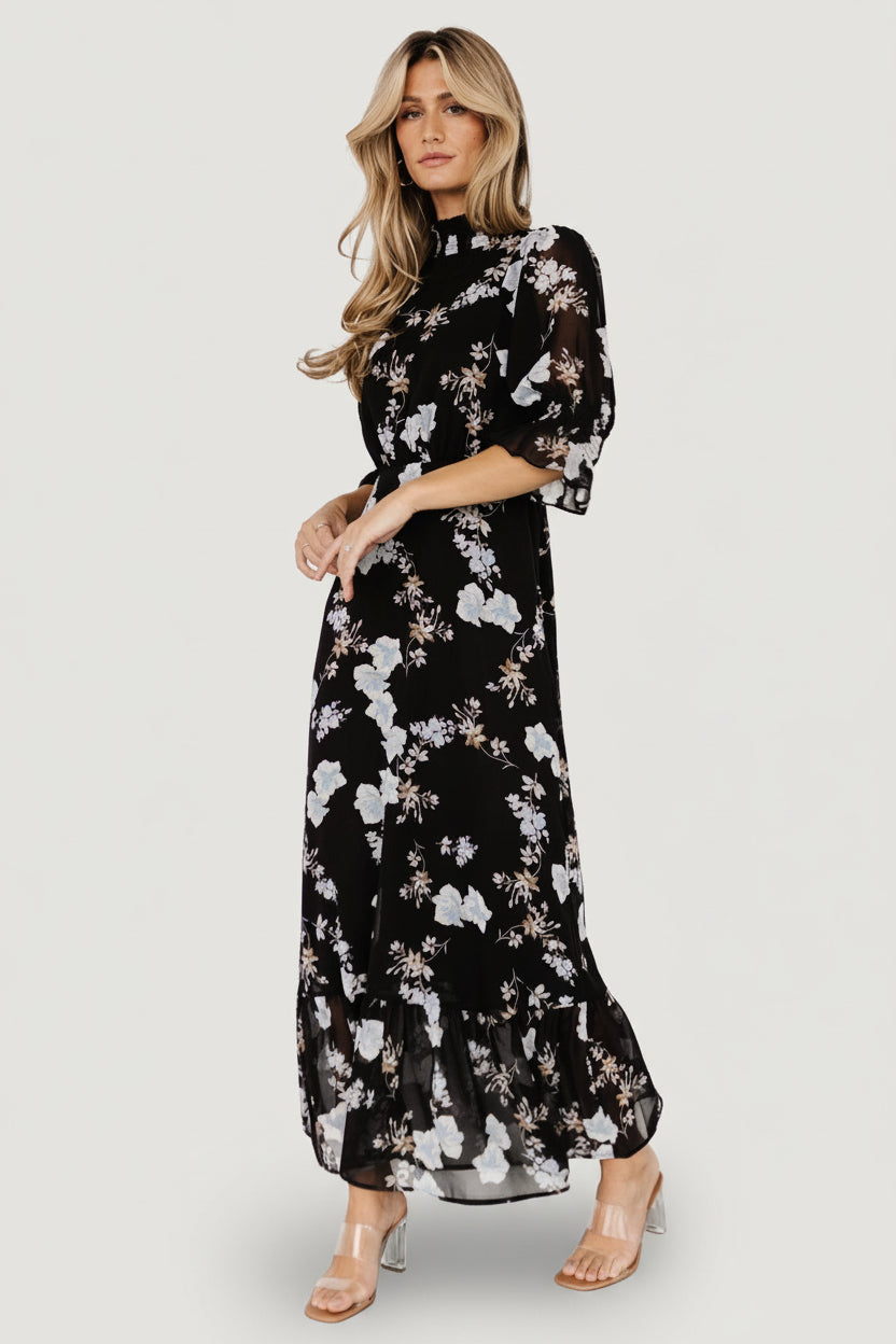 Marie Mock Neck Maxi Dress | Black Floral - Image 7