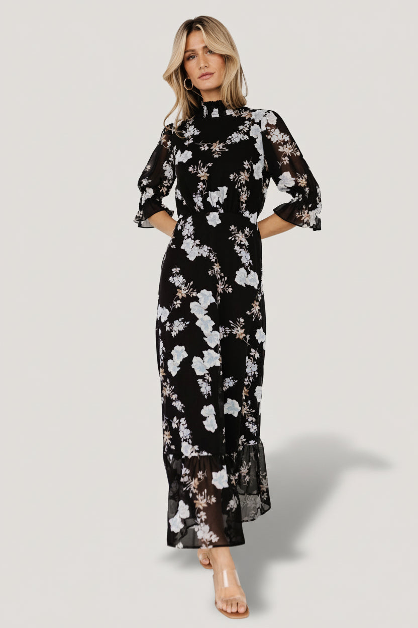 Marie Mock Neck Maxi Dress | Black Floral - Image 4