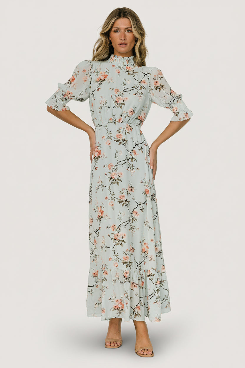 Marie Mock Neck Maxi Dress | Sage Floral