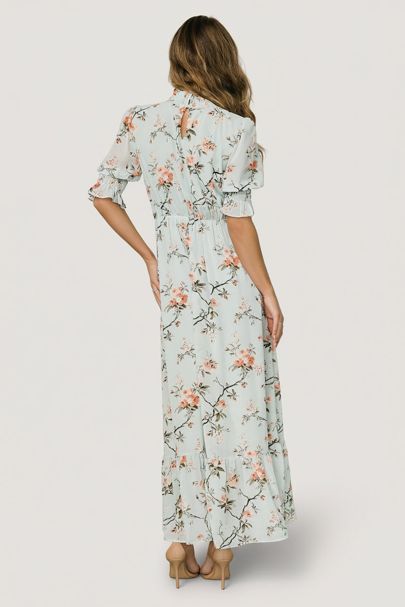 Marie Mock Neck Maxi Dress | Sage Floral - Image 5