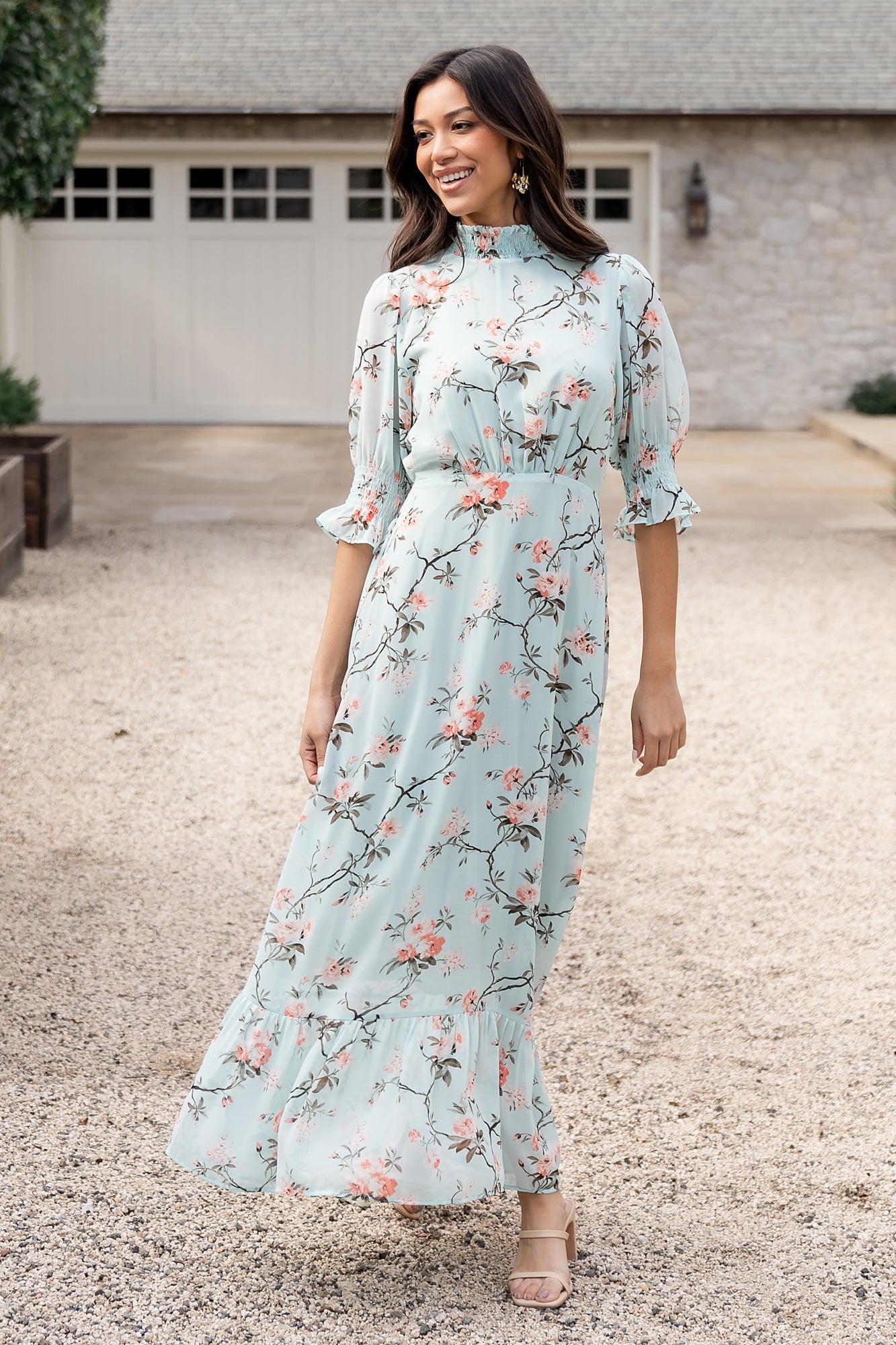 Marie Mock Neck Maxi Dress | Sage Floral - Image 2