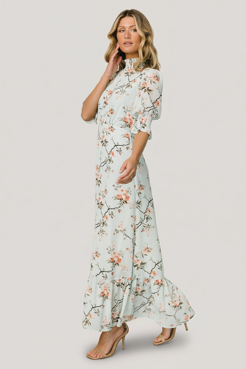 Marie Mock Neck Maxi Dress | Sage Floral - Image 4