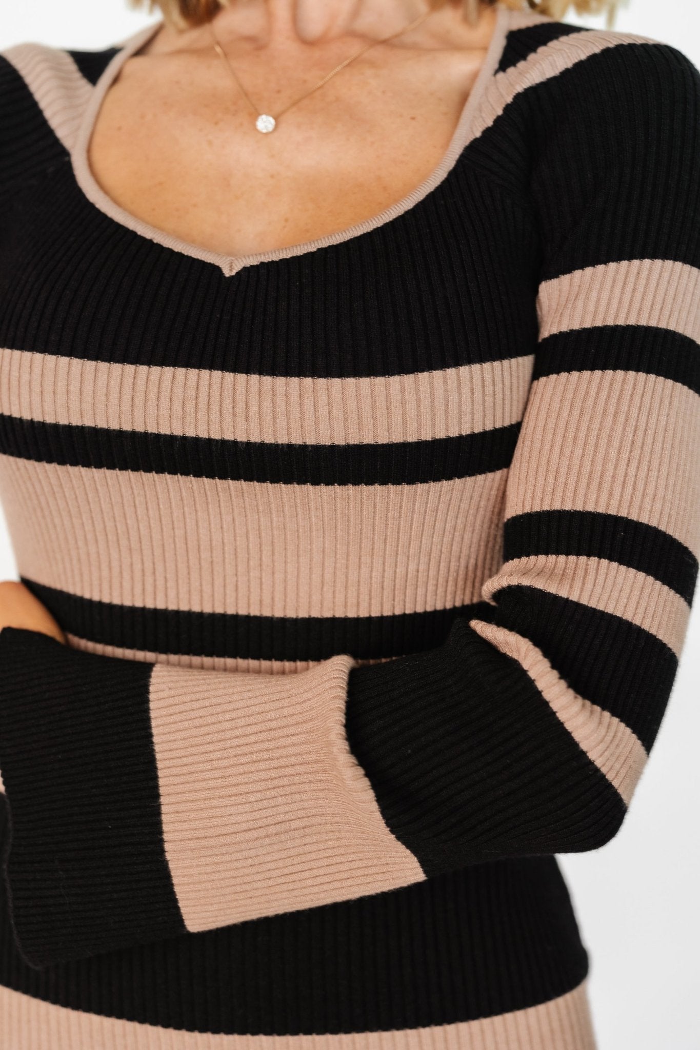 Marika Ribbed Dress | Camel + Black Stripe - Image 2