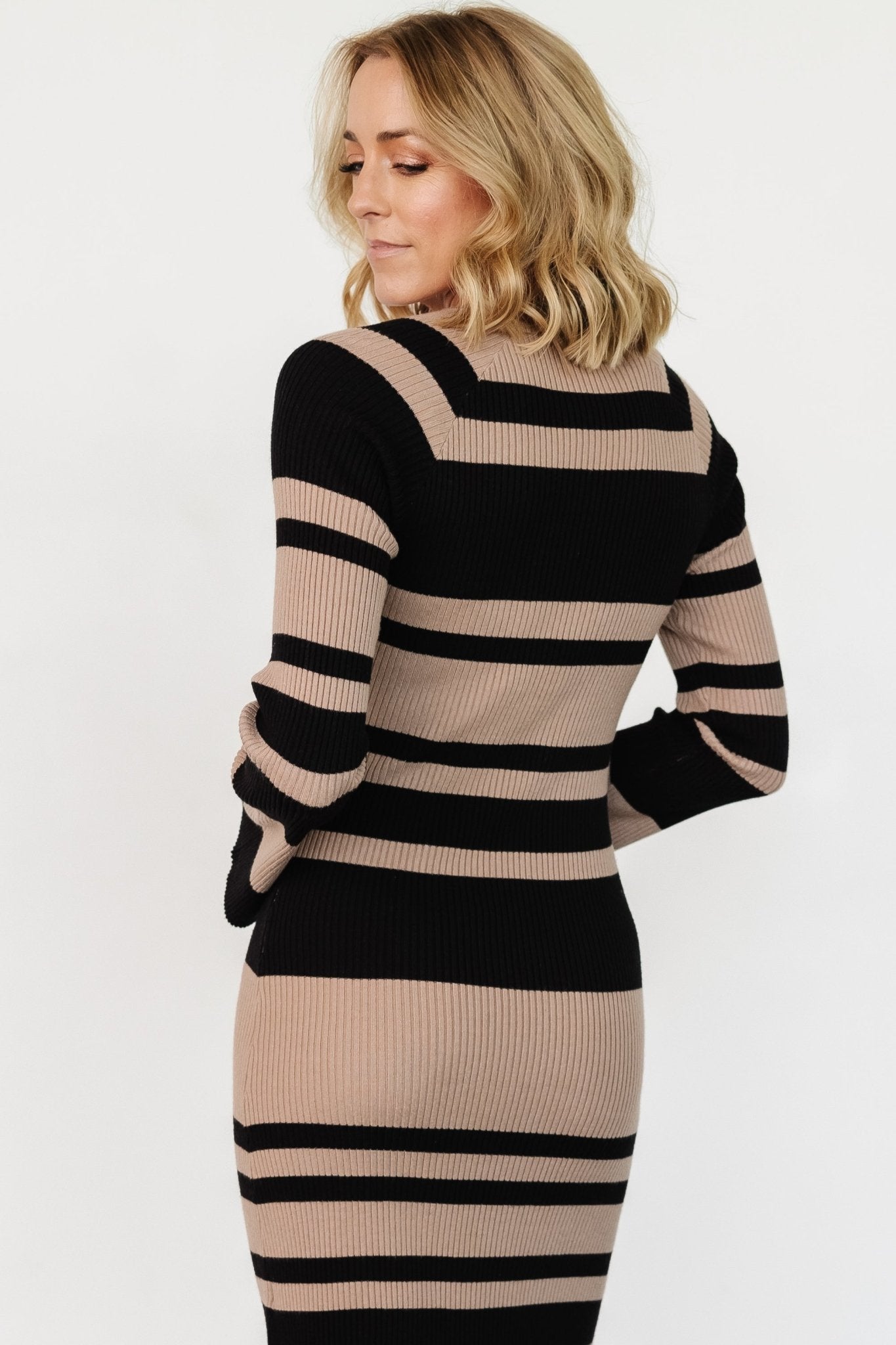 Marika Ribbed Dress | Camel + Black Stripe - Image 5