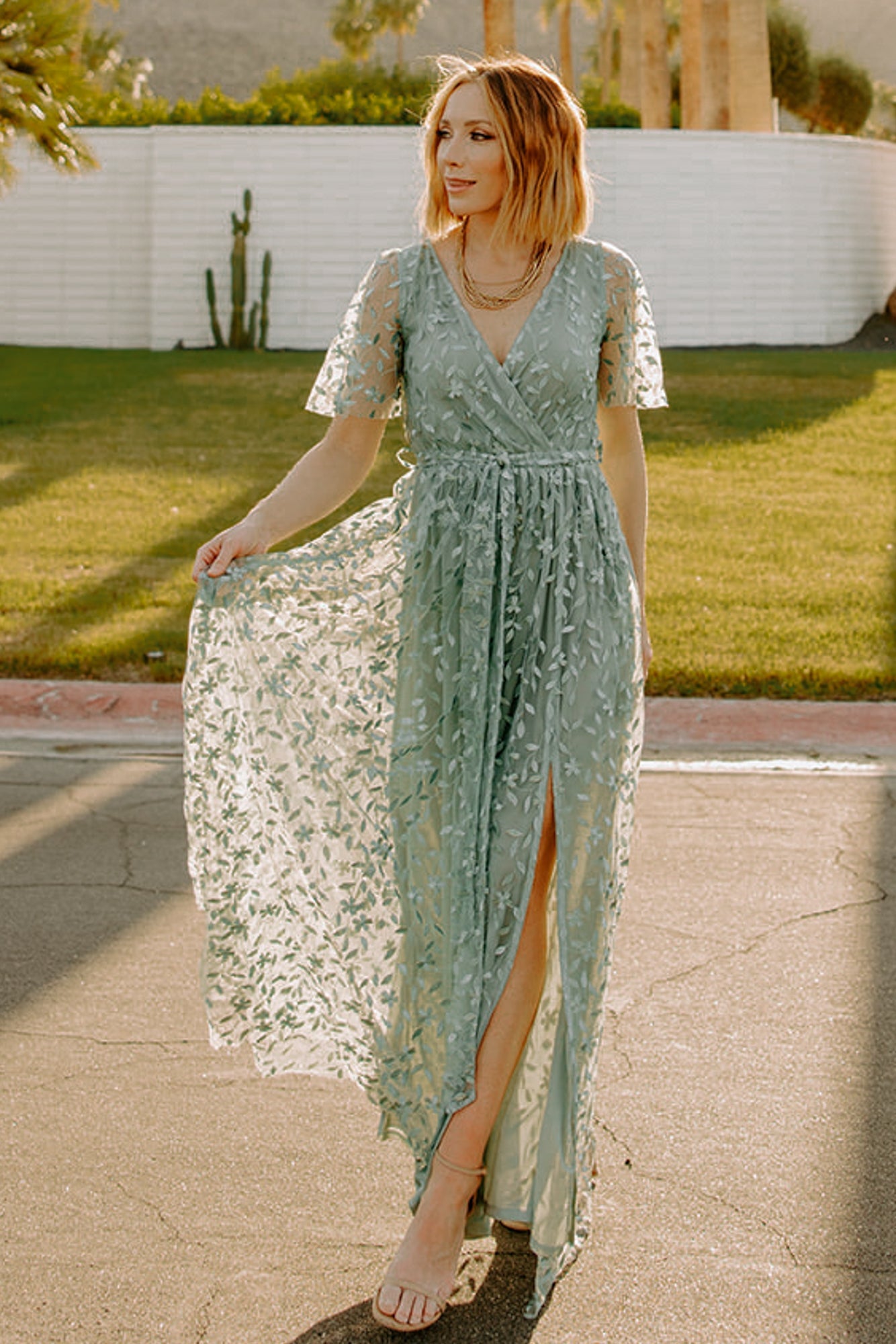 Marseille Embossed Maxi Dress | Eucalyptus - Image 2