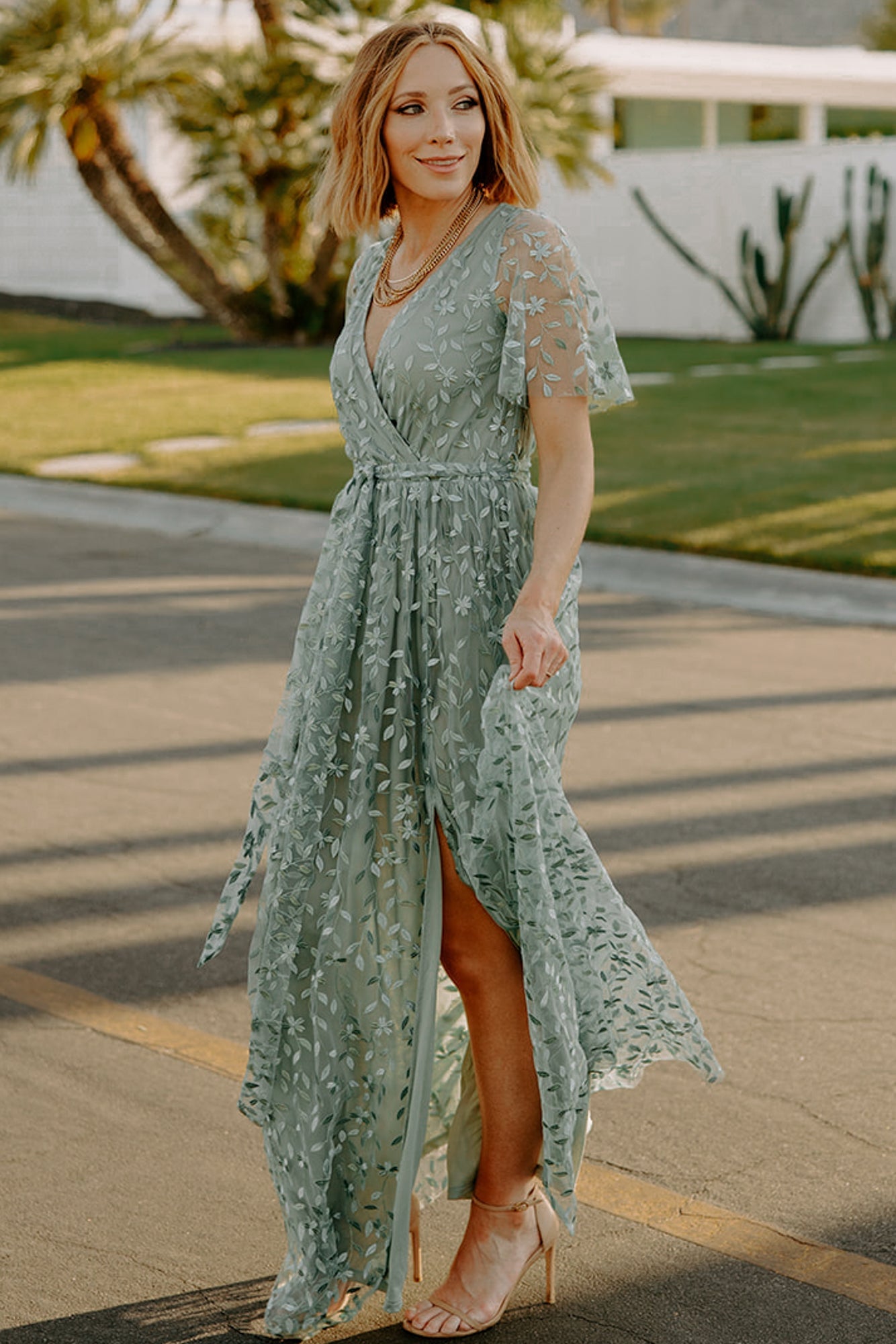 Marseille Embossed Maxi Dress | Eucalyptus - Image 6