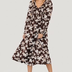 Matilda Smocked Midi Dress | Brown Floral