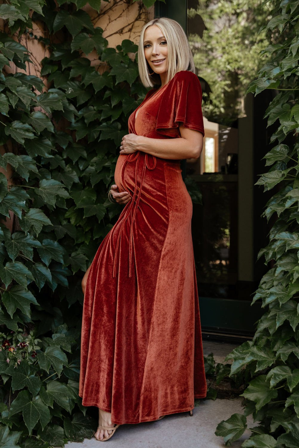 Meghan Velvet Wrap Maxi Dress | Rust - Image 7
