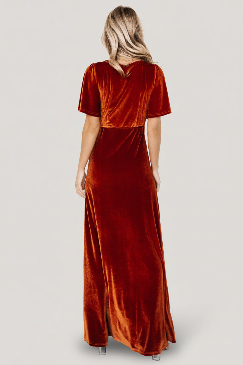 Meghan Velvet Wrap Maxi Dress | Rust - Image 4