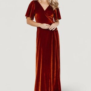 Meghan Velvet Wrap Maxi Dress | Rust