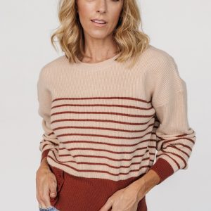 Miles Striped Sweater | Taupe + Marsala