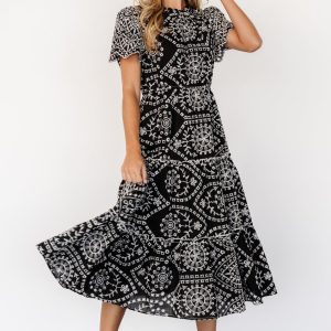 Mirabel Eyelet Midi Dress | Black + White