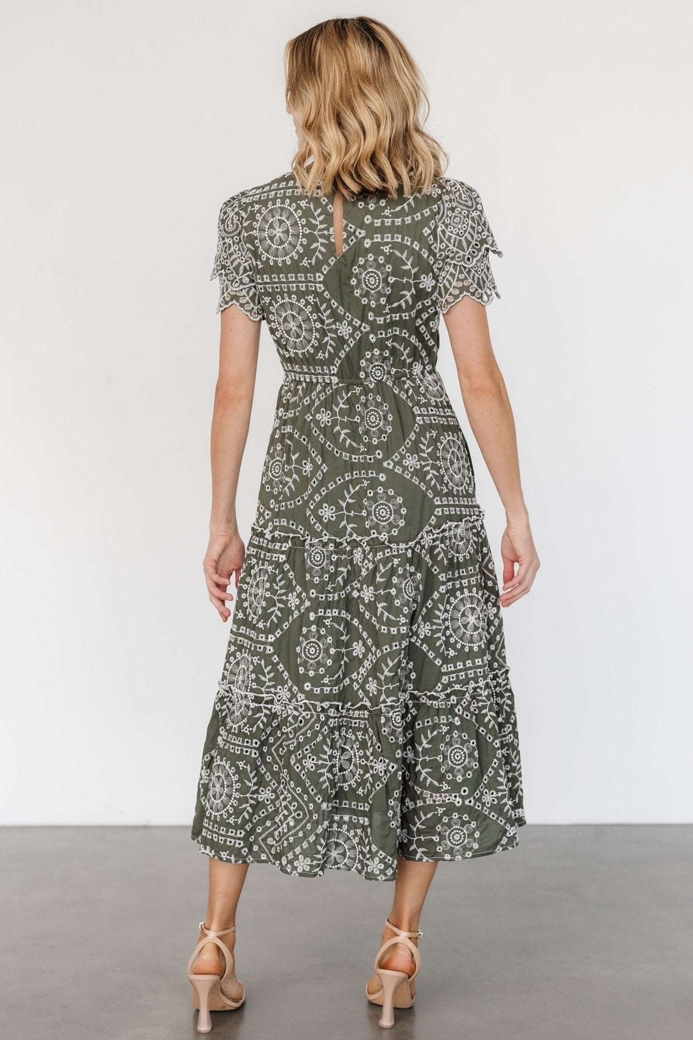 Mirabel Eyelet Midi Dress | Olive + White - Image 4