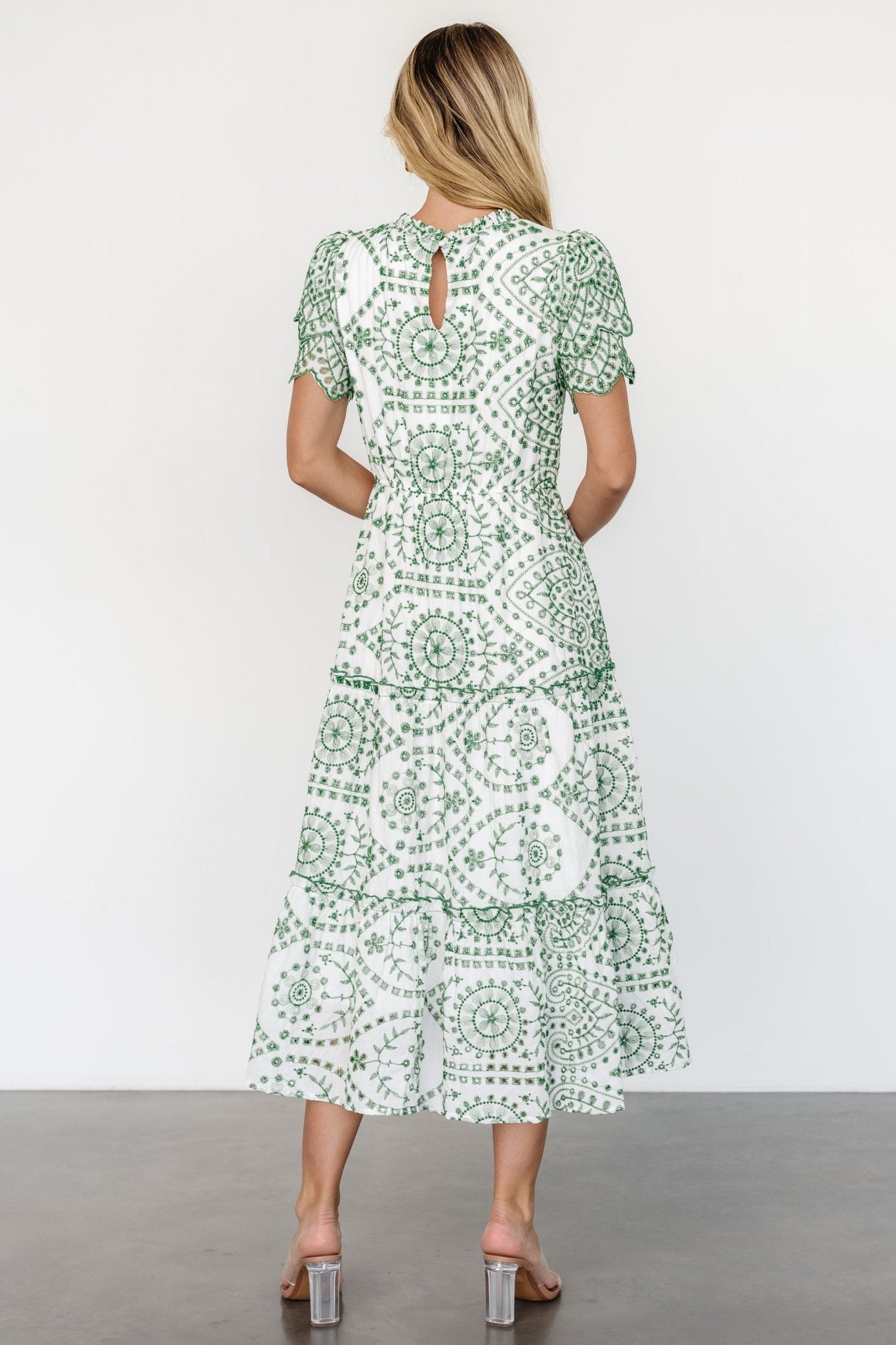 Mirabel Eyelet Midi Dress | White + Green - Image 5