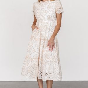 Mirabel Eyelet Midi Dress | White + Natural