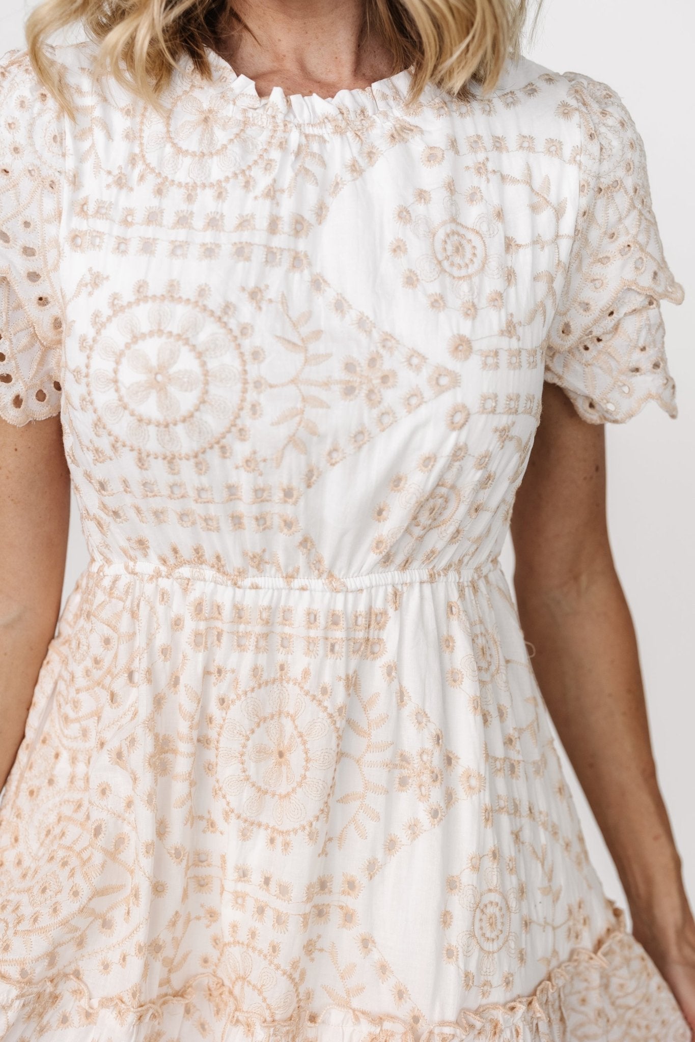 Mirabel Eyelet Midi Dress | White + Natural - Image 2