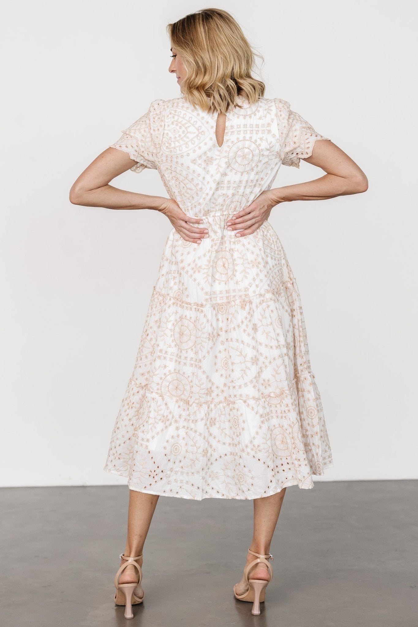 Mirabel Eyelet Midi Dress | White + Natural - Image 5