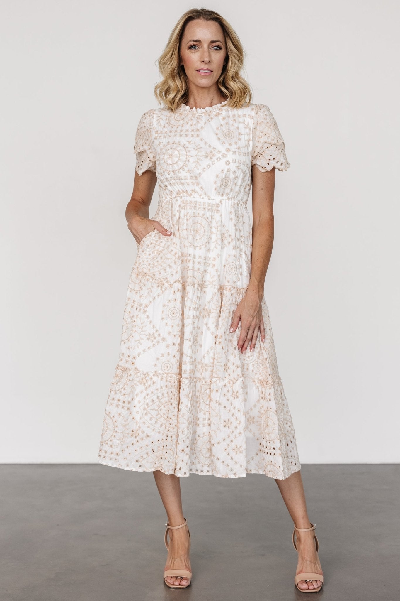 Mirabel Eyelet Midi Dress | White + Natural - Image 4