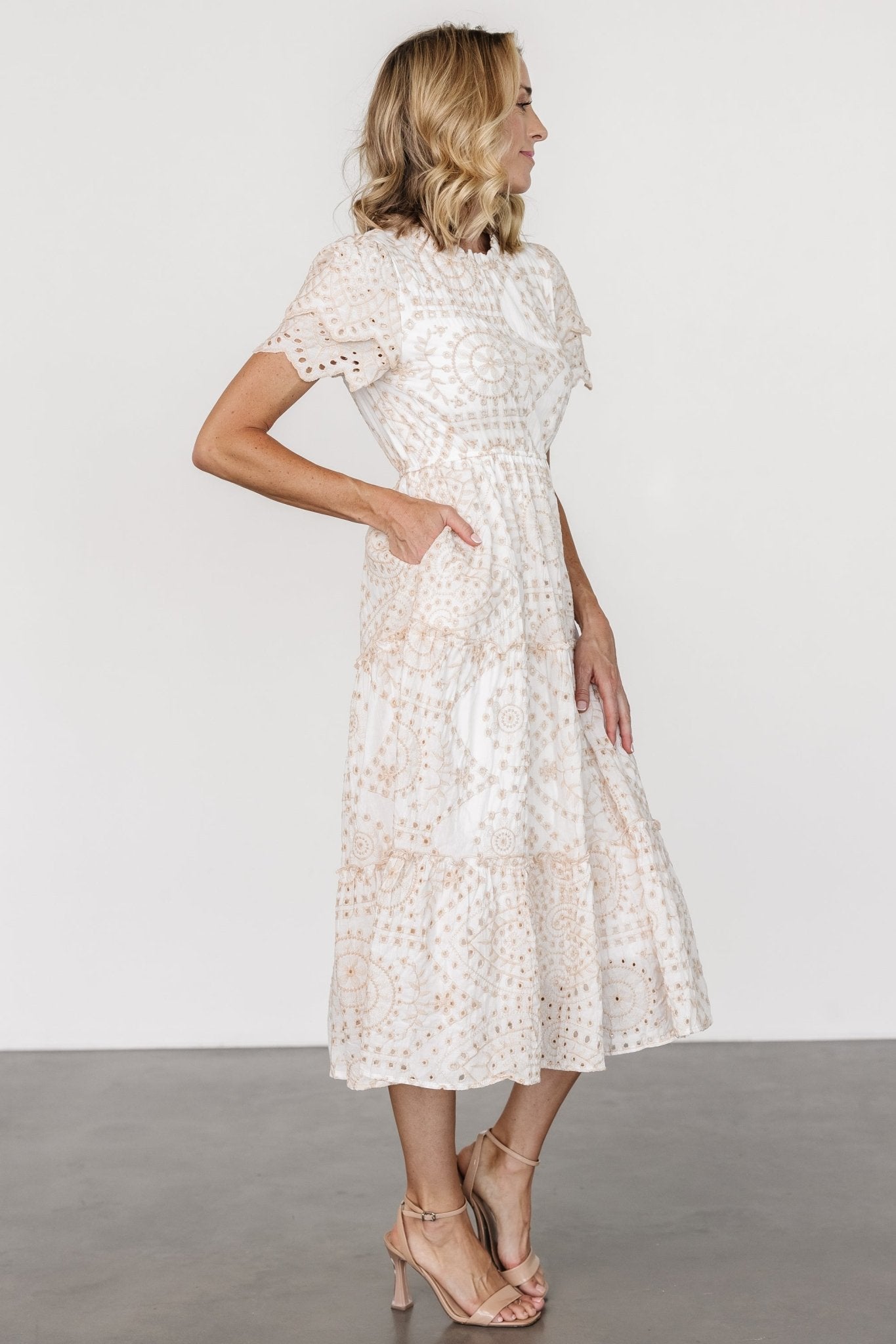 Mirabel Eyelet Midi Dress | White + Natural - Image 3