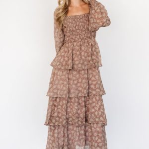 Miranda Tiered Maxi Dress | Latte Floral