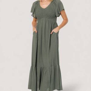 Monica Smocked Dress | Dark Sage