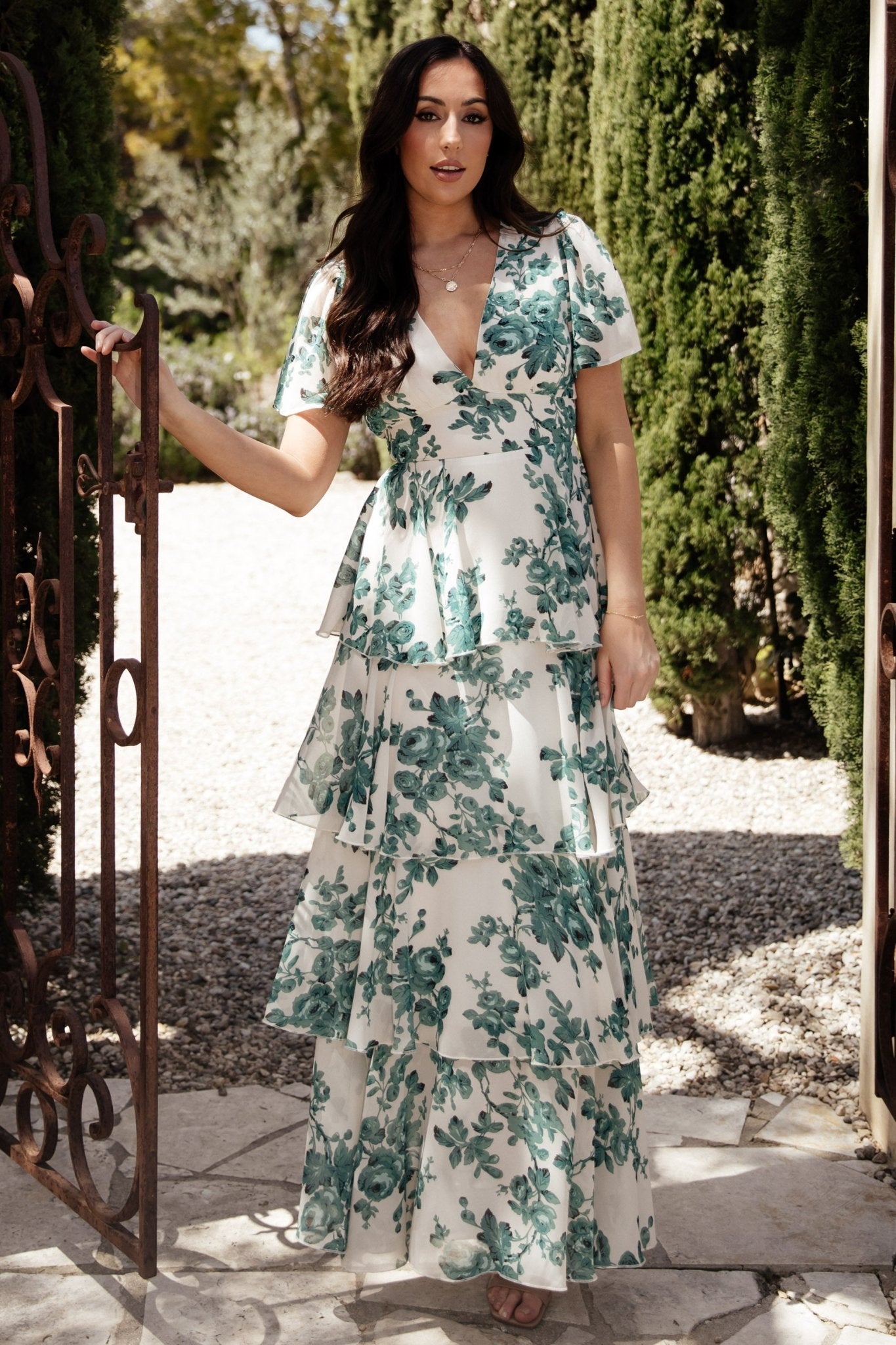 Montaigne Ruffle Maxi Dress | Ivory + Green Floral - Image 5