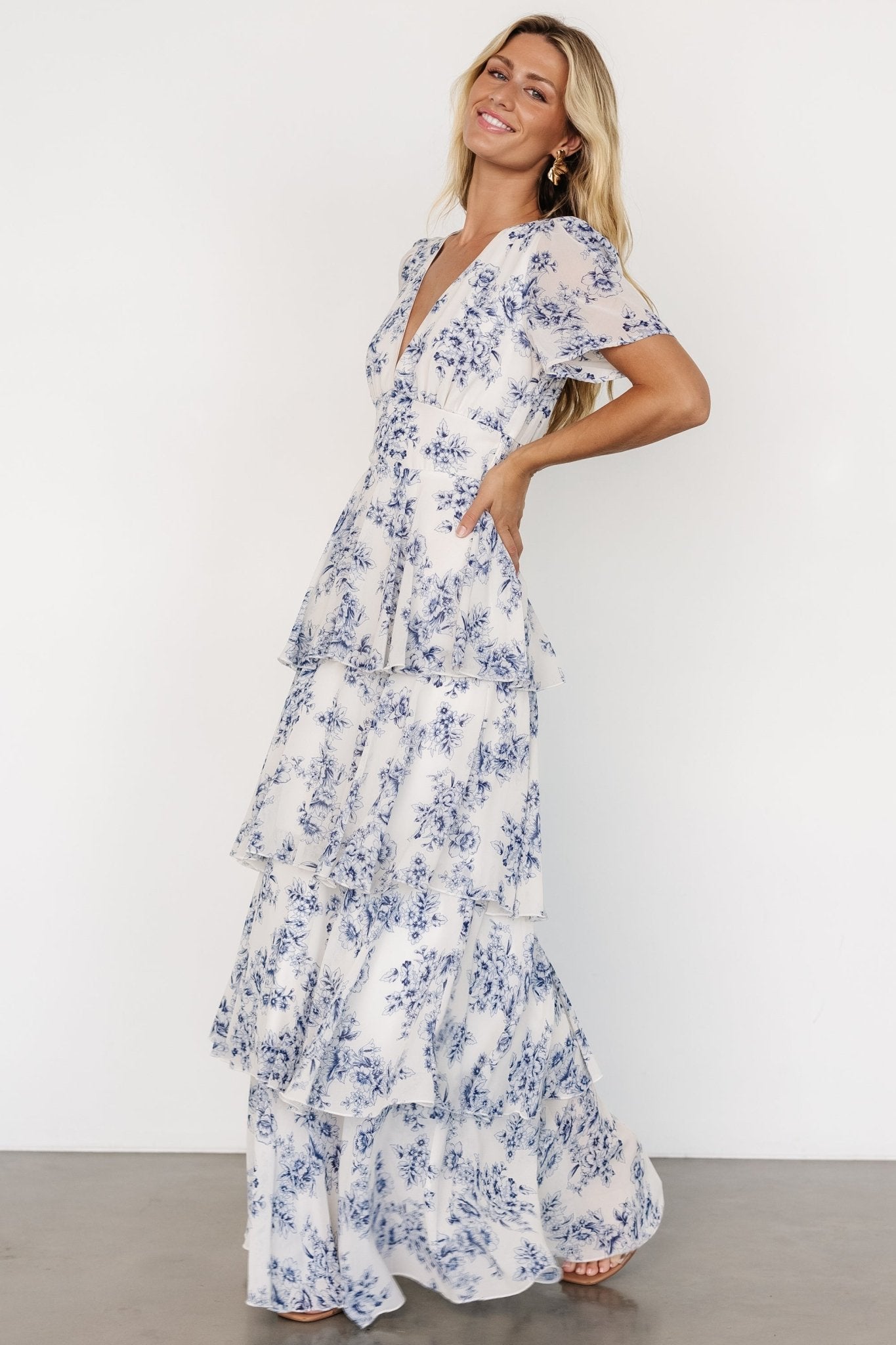 Montaigne Ruffle Maxi Dress | Off White + Blue - Image 3