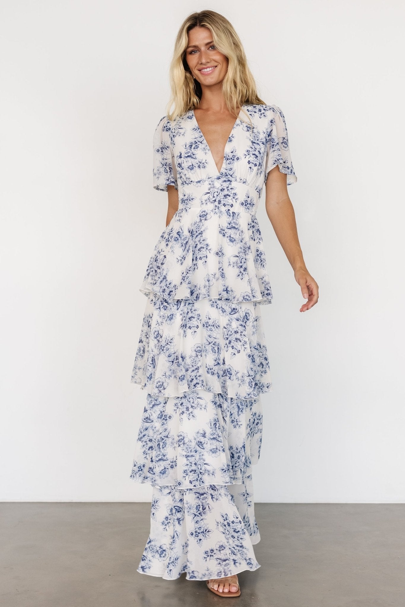 Montaigne Ruffle Maxi Dress | Off White + Blue - Image 5
