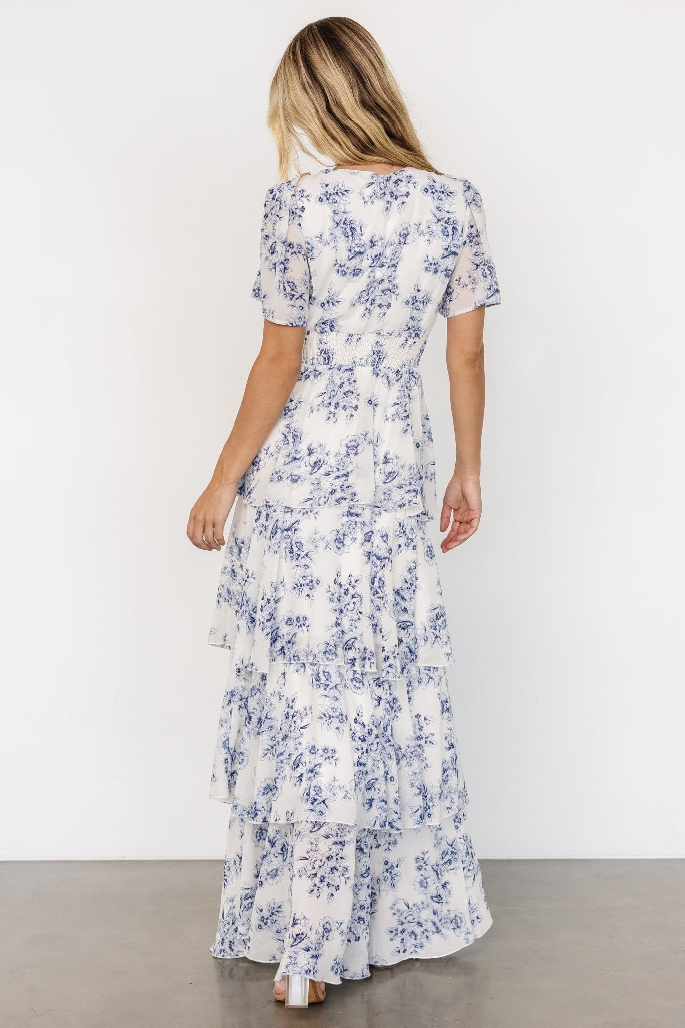 Montaigne Ruffle Maxi Dress | Off White + Blue - Image 4