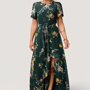 Naomi Short Sleeve Maxi Dress | Dark Green Floral