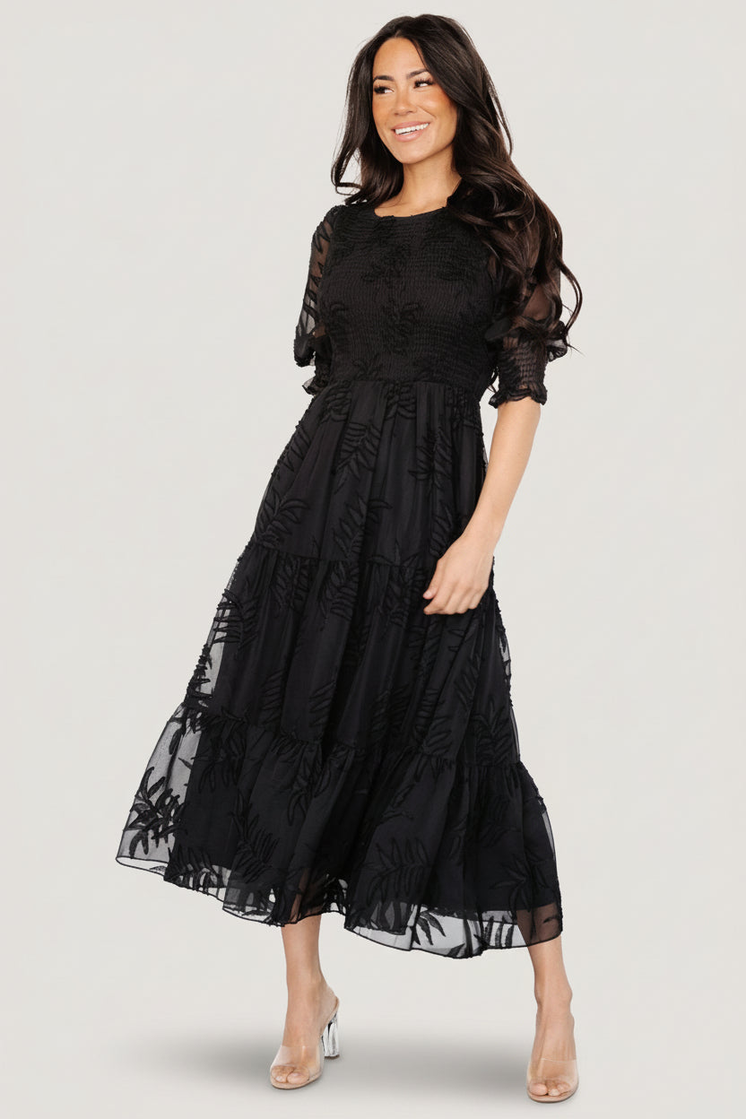 Nellie Smocked Midi Dress | Black