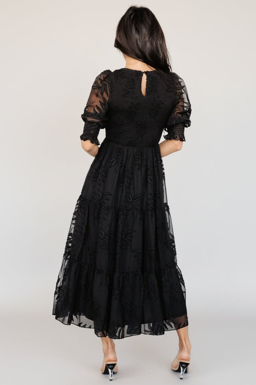 Nellie Smocked Midi Dress | Black - Image 3