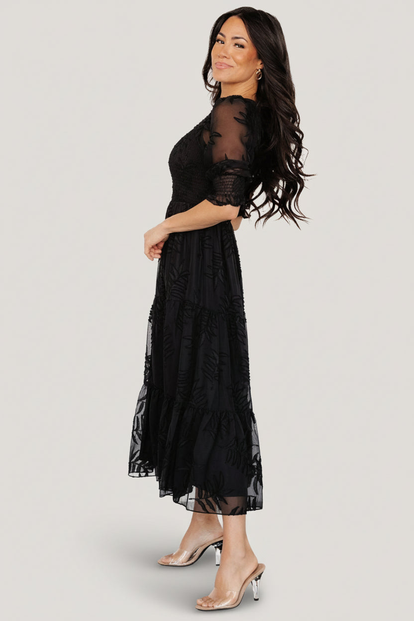 Nellie Smocked Midi Dress | Black - Image 6