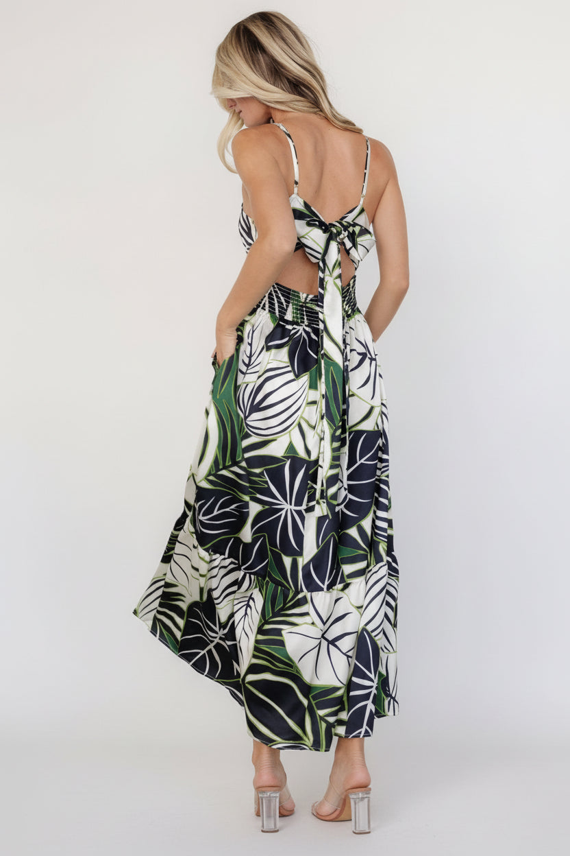 Norita Tie Back Tank Dress | Black + Green Print - Image 6