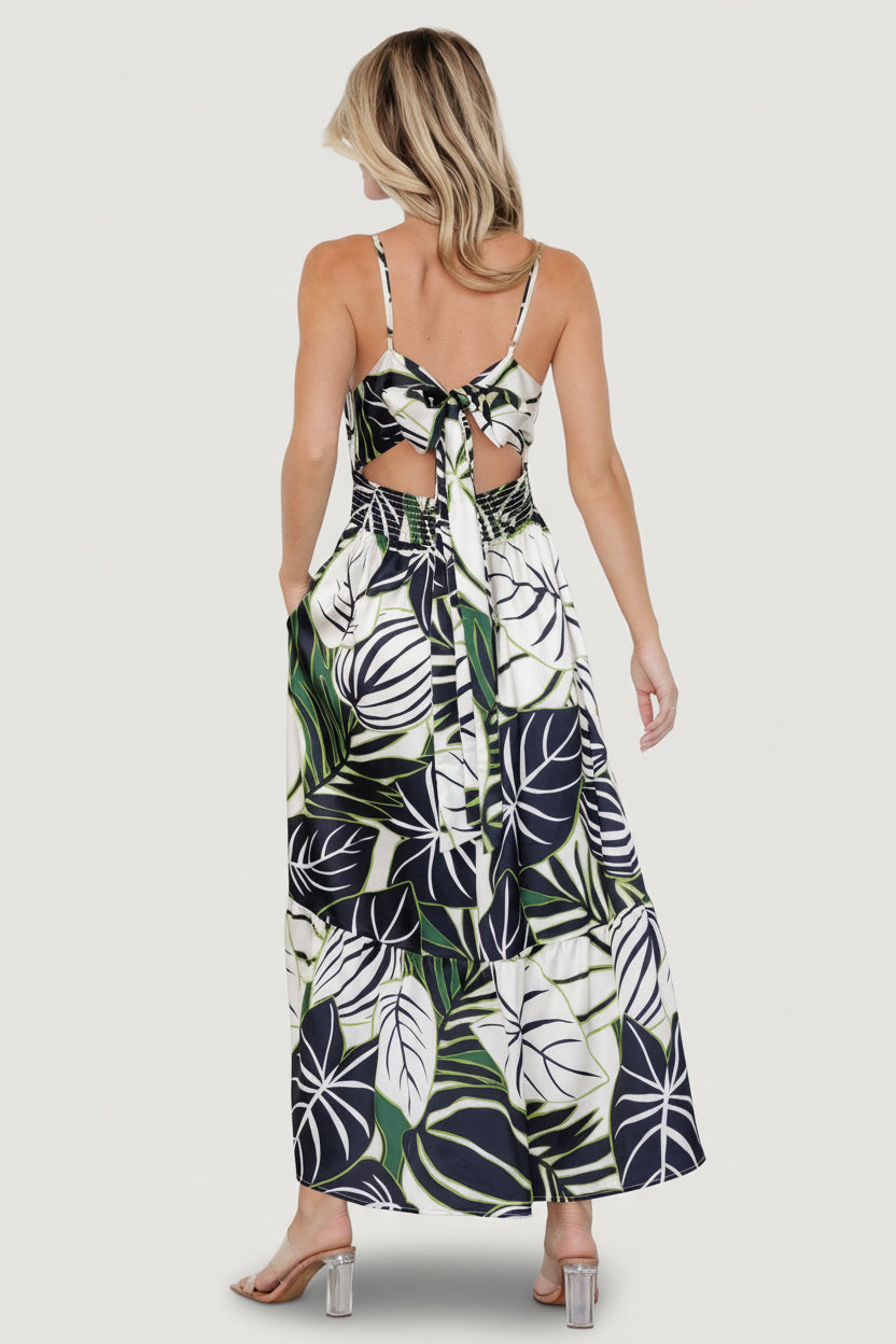 Norita Tie Back Tank Dress | Black + Green Print - Image 2