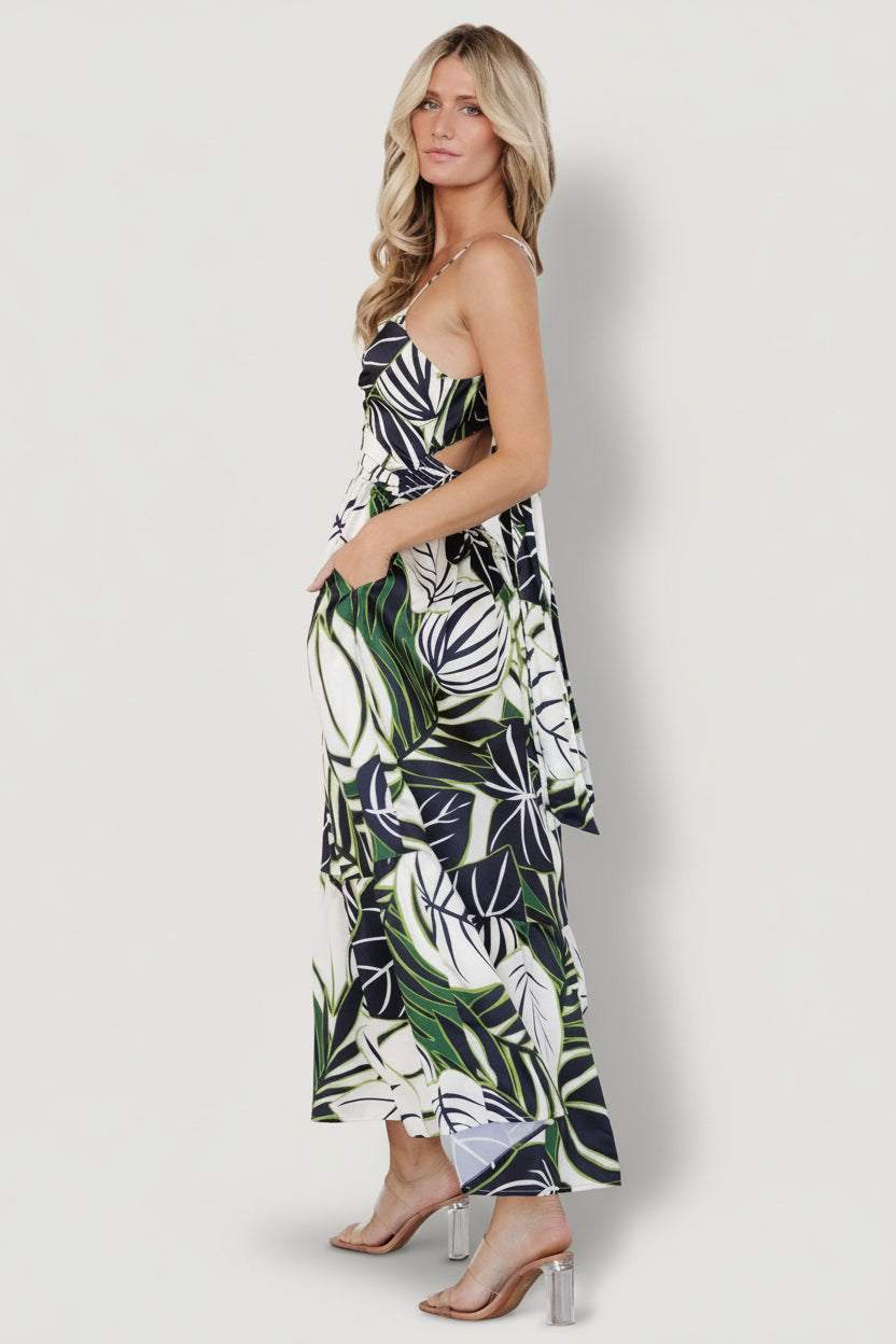 Norita Tie Back Tank Dress | Black + Green Print - Image 4