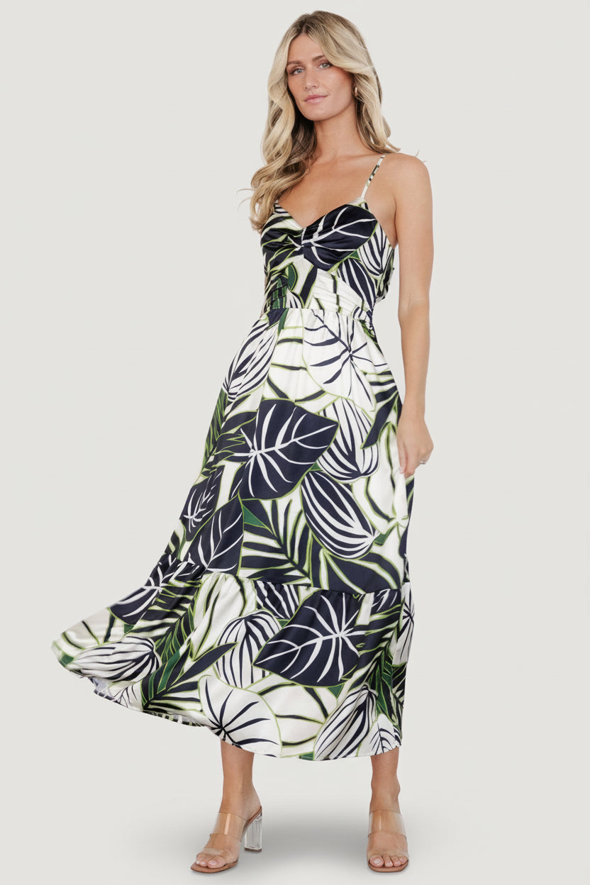 Norita Tie Back Tank Dress | Black + Green Print - Image 5